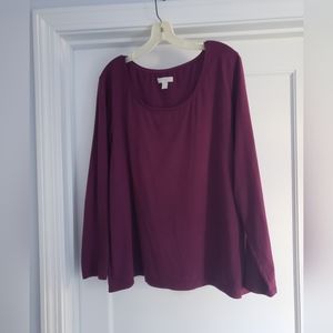 Charter Club Women 2X long sleeve scoop neck Eggplant t-shirt